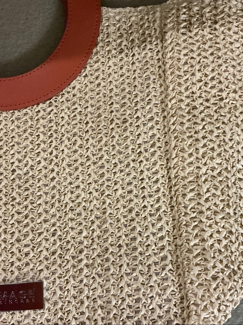 Woven Straw Tote with Orange Ring Handles